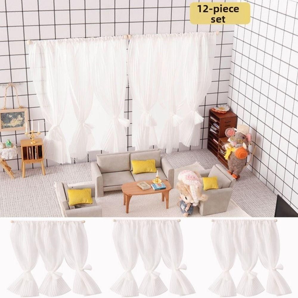 1/12 Dollhouse Sweet Floral Curtains Model Lace Mesh Dolls House Living Scene Decor