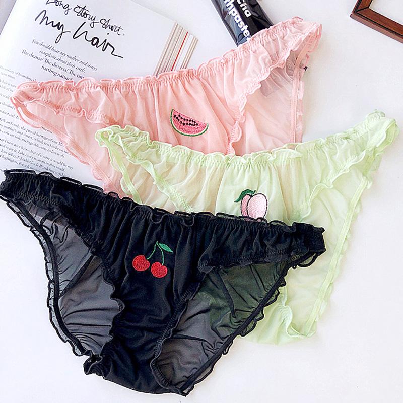 Women Summer Fashion Cute Fruit Briefs Ruffled Sexy Panties Seamless Ladies Lace Underwear