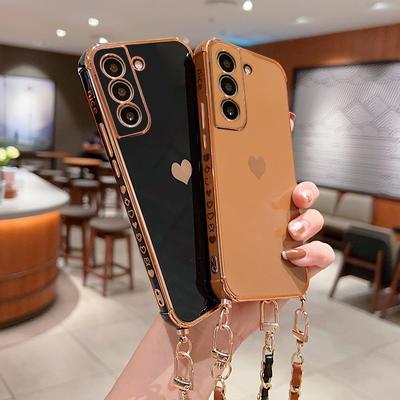 Für Samsung S26 S25 S24 S23 S22 Ultra A55 A35 S21 FE A15 A25 A54 A17 A37 A56 A57 5G Umhängekette Lanyard Vergoldetes Herz Stoßfeste Hülle