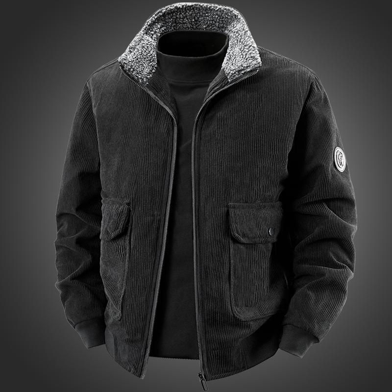 Men's Retro Corduroy Lambswool Jacket - Winter Warm Stand Collar, Mid-weight, Casual Style