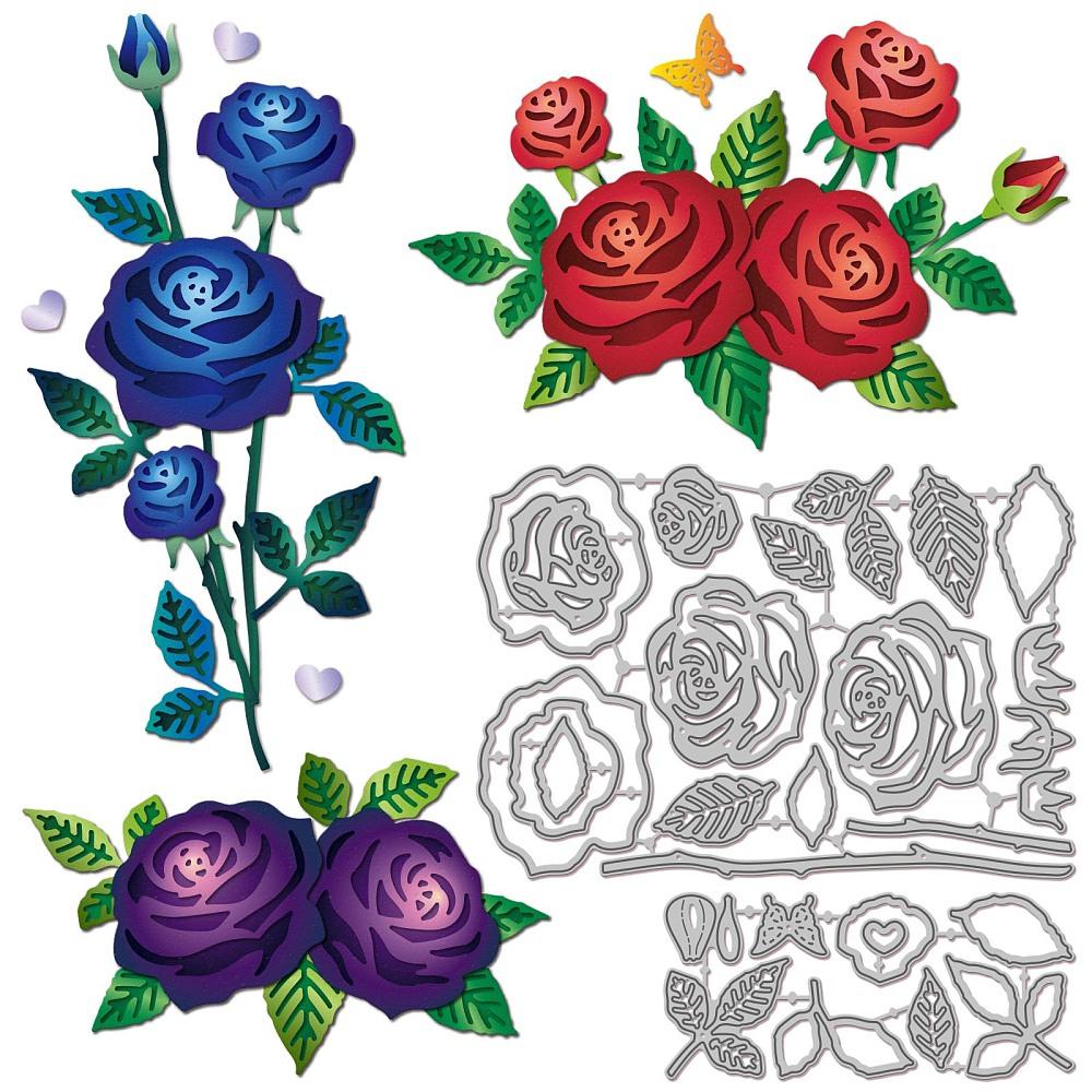 Rose Flower Carbon Steel Cutting Dies Stencils for DIY Scrapbooking Photo Album Decorative Embossing Paper Card 110x50~160x0.8mm 2pcs/set