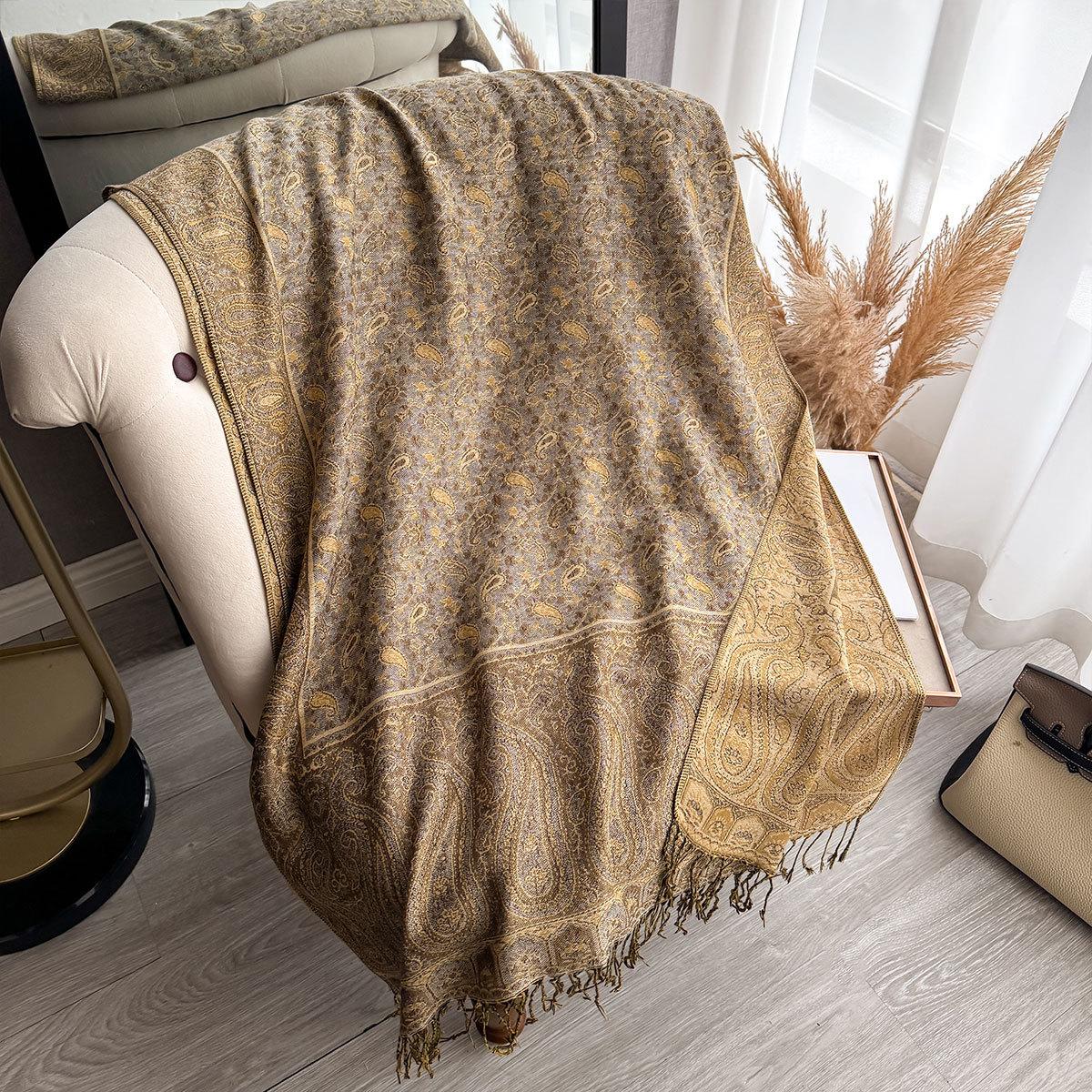 

Новая шаль из имитации кашемира, классический этнический стиль, универсальный жаккардовый шарф с бахромой в виде кешью, длинный шарф 195*70CM хаки