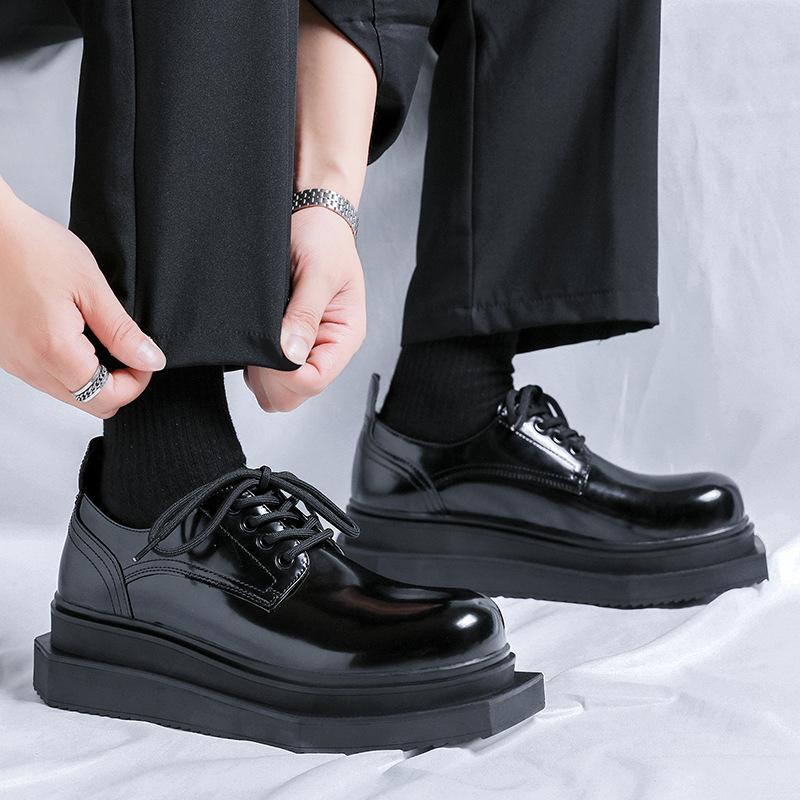 Platform Derby shoes men's trendy shoes British black big head shoes heightening niche high-end casual leather shoes 6557-R