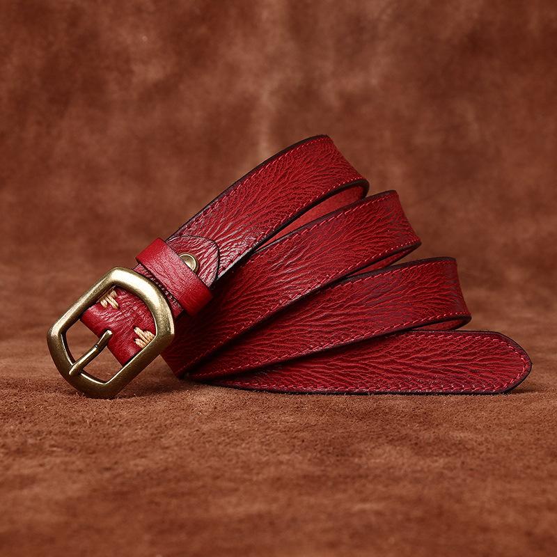 Retro Fashion Personalized Concave Belt Women'S Leather Pin Buckle Pure Cowhide Korean Version Versatile Rough Pattern Jeans Belt Women