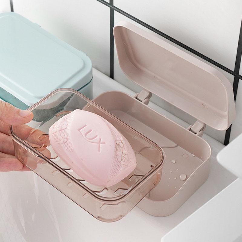Soap Box with Double-layer Lid for Draining Water, No Need To Drill Holes, Laundry Soap and Soap Box Storage Rack