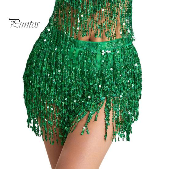 Belly Dance Skirt Sequin Tassel Waist Hip Scarf Exotic Style Tie Up Adjustable Thin Skirt Mesh Festivel Stage Performance Cosplay Mini Skirt Apron