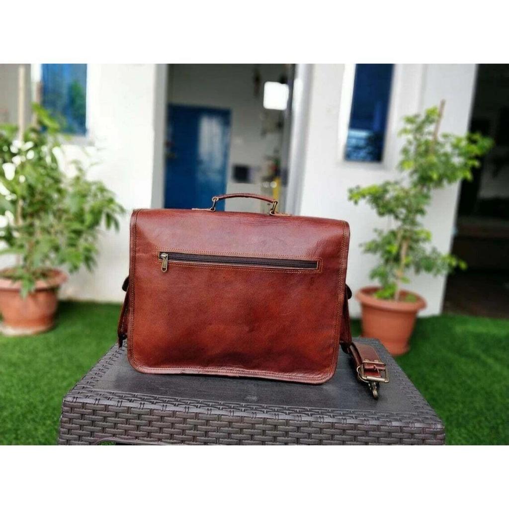 Bag Laptop Leather Messenger Genuine Vintage Briefcase  Shoulder Men Brown