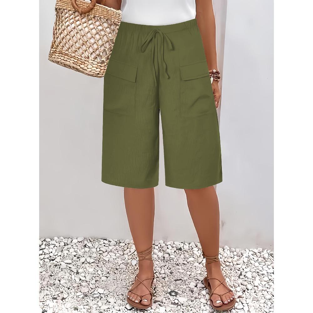 Women's Elastic Waist Bermuda Shorts Casual Loose Straight Leg Knee Length Pants