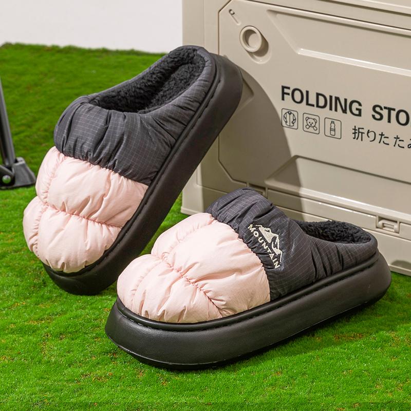 Fashion Plus Size Down Waterproof Winter Slippers Women Indoor Outdoor Plush Warm Cotton Shoes Woman Thick Sole Non Slip House Slippers