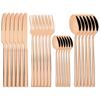 24pcs Black Gold Tableware Set Western Dinnerware Set Knife Forks Coffee Spoon Flatware Mirror Stainless Steel Kitchen Cutlery