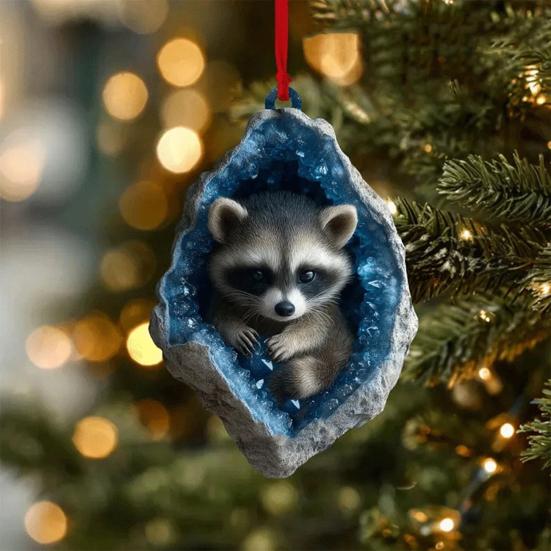 Geode Animal Decoration 2D Acrylic Forest Crystal Cave Little Animals Christmas Hanging Ornament