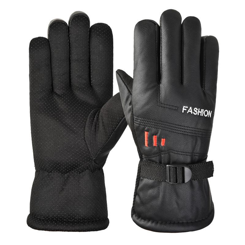 

Warm gloves Men s fleece thickened PU cotton gloves Winter riding Windproof outdoor self-propelled motorcycle gloves High Quality Practical Daily Use One size