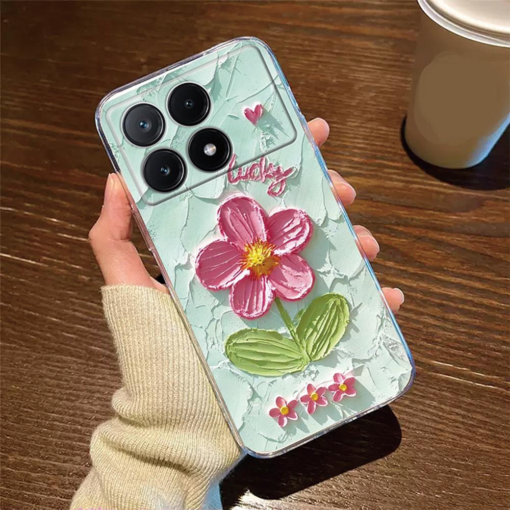 Phone Case For Xiaomi Poco X6 X5 X4 M4 Pro Rose Flower Oil Painting Protection Clear Couple Transparent Daisy PocoX6 Pro Cover