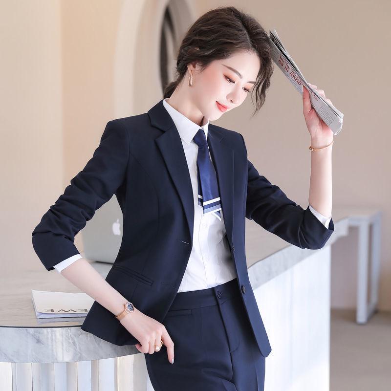 Women's Professional Two-Button Suit Set - Long Sleeve, Perfect for Spring and Autumn or College Student Interviews