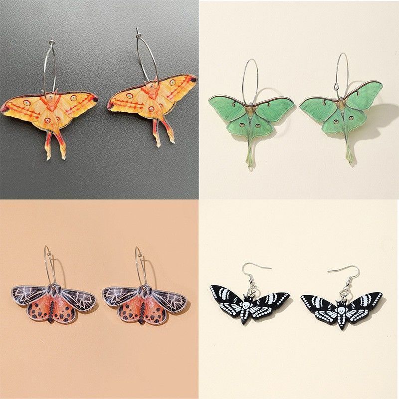 1Pair Cute Butterfly Woman Dangle Earrings Acrylic Gradient Colorful Moth Drop Earrings for Y2K Girl Birthday Gift