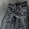 STREETRICH Gothic Retro Oversized Baggy Fit Unisex Mopping Pants Y2K Phantom Jeans High Street Spider Embroidered Patch Hip Hop Streetwear