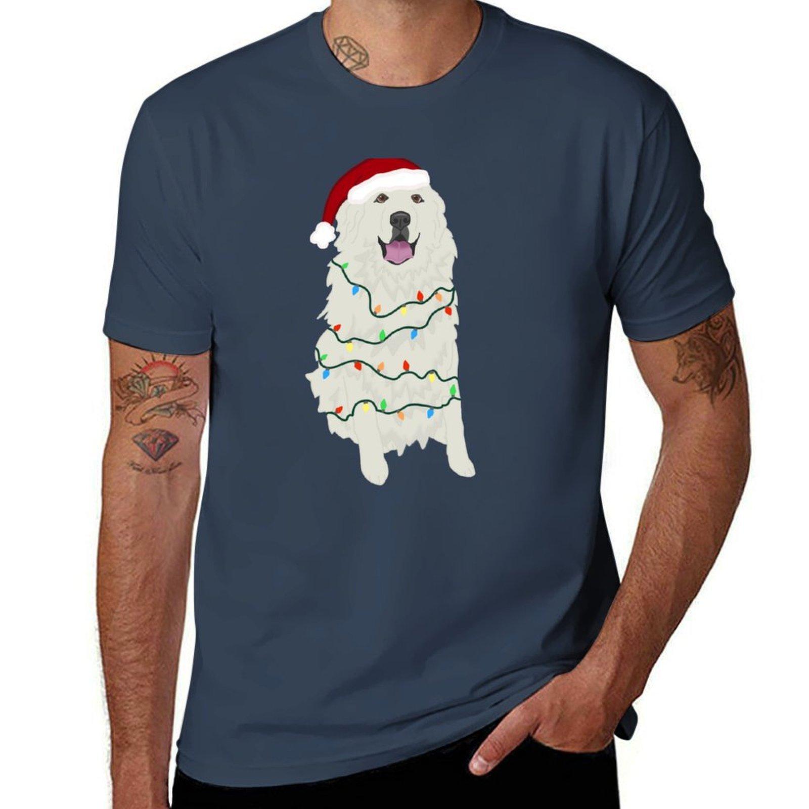 Christmas Great Pyrenees Pattern TShirt Vintage Print Crew Neck Tee S