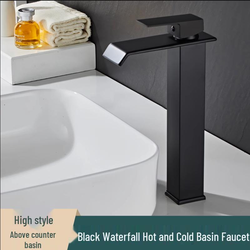 Stainless Steel Waterfall Faucet for Bathroom Countertop - Hot & Cold Basin