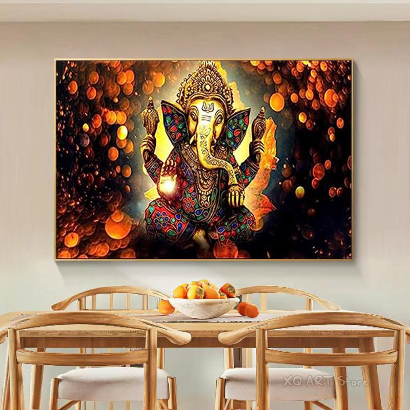 Lord Ganesha Leinwandgemälde an der Wand Kunst Poster und Drucke Hindu Götter Leinwand Kunst Bilder Ganesh Kunst Poster Wohnkultur