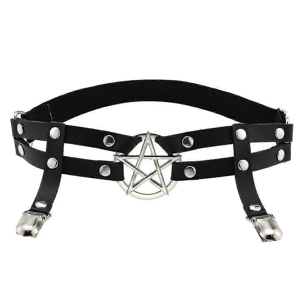 2pcs Adjustable Star-shaped Leg Garter With Anti-slip Clips, Elastic Gothic Thigh Ring Garter For Women And Girls