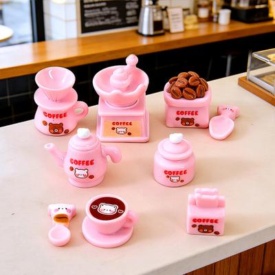 Dollhouse Miniature Coffee Bar Accessories Mini Resin Coffee Maker Machine Cup Jar Pot Figurine for Pretend Play Dollhouse Kitchen Ornaments