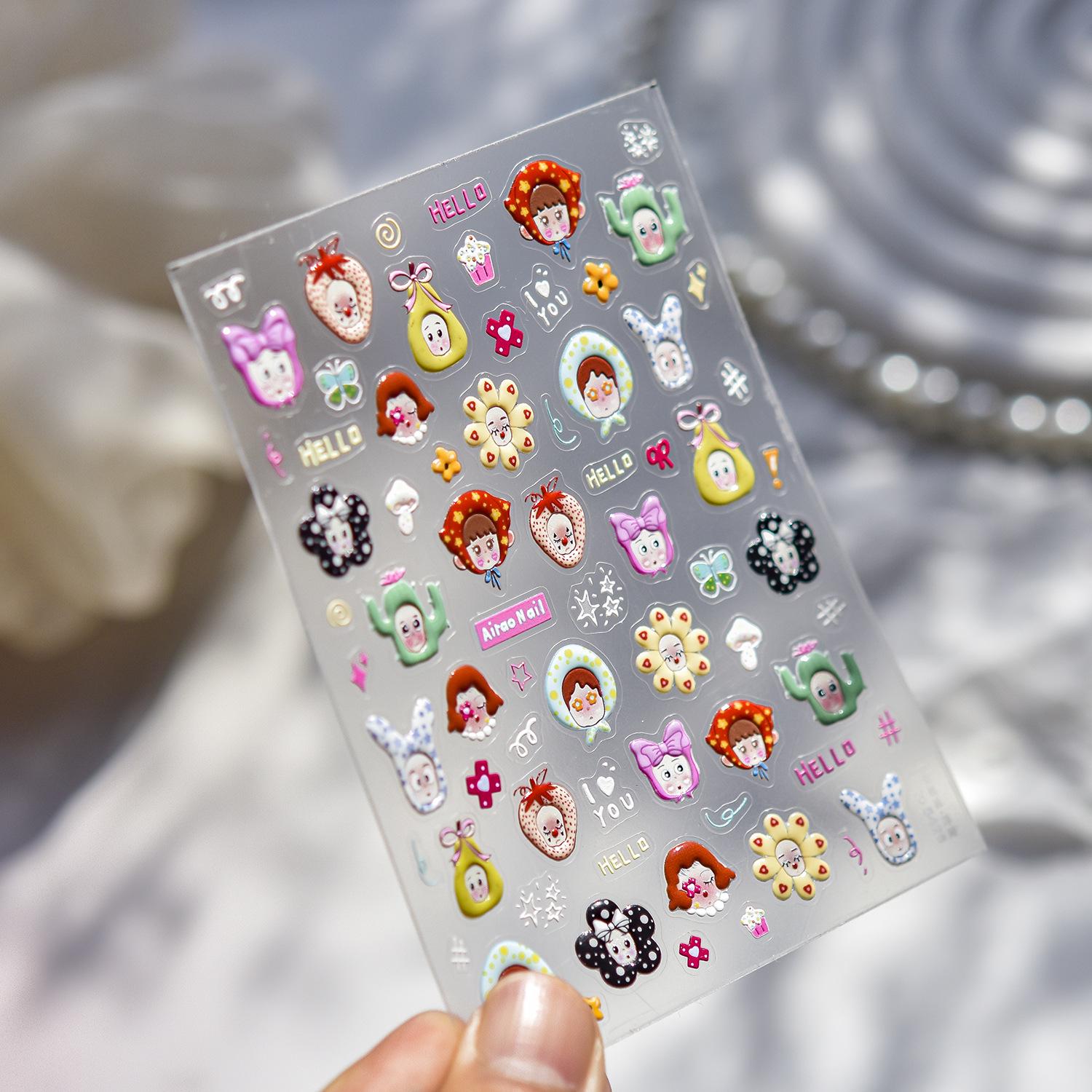 Tomoni Aiyou Collaboration Embossed Nail Art Stickers and Headband Doll Material for Kids