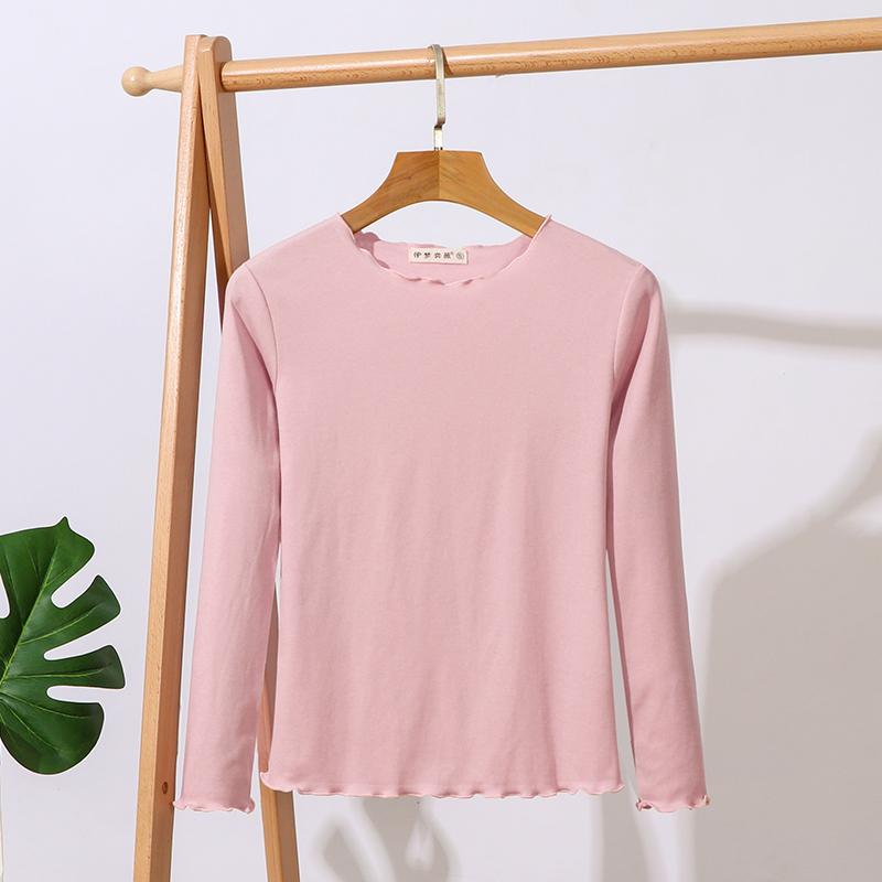 Spring Women T-shirt Long Sleeve Solid Lady Tee Tops Elasticity Slim Cotton Tshirt Female Clothes