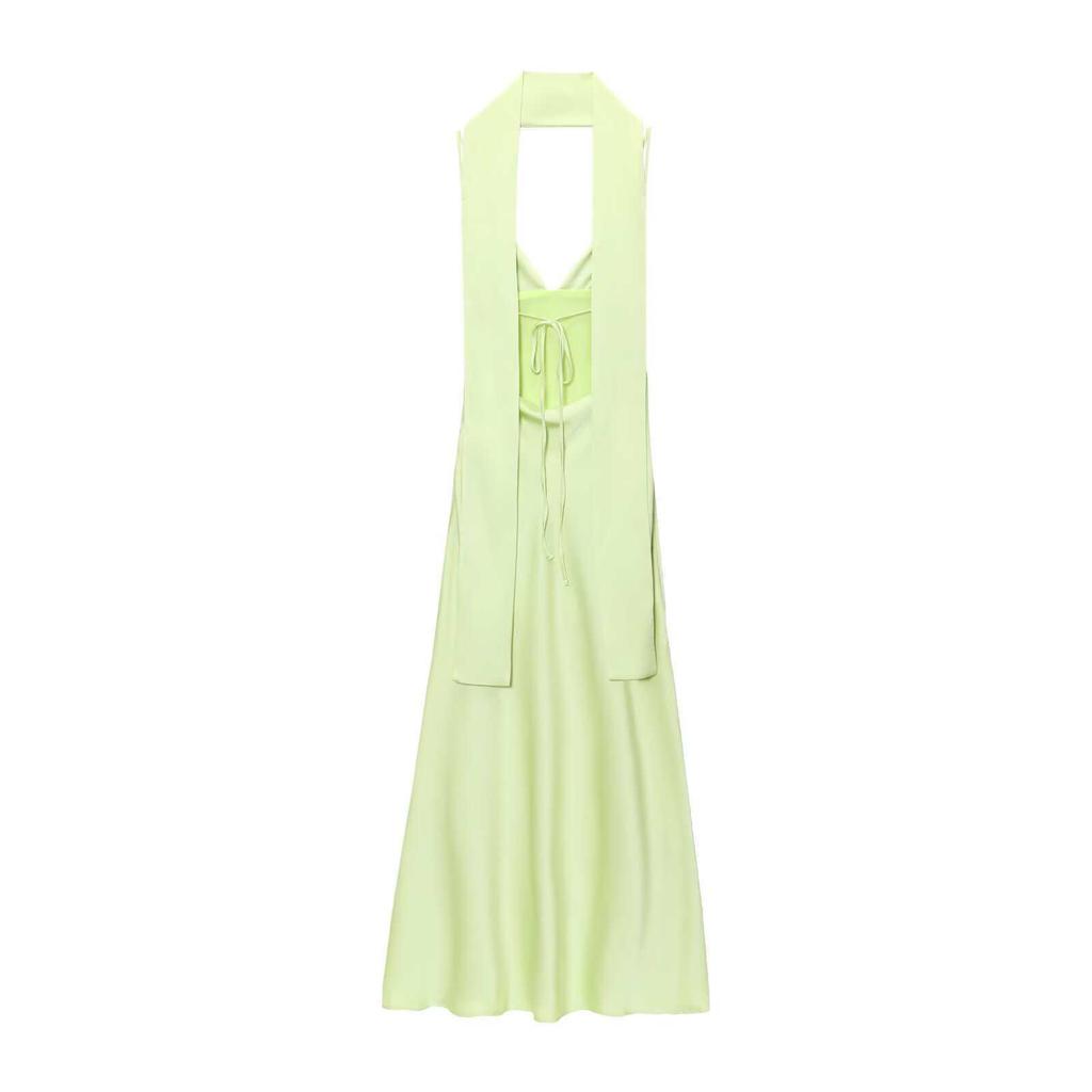 Elegant Multi-Color Satin Halter V-Neck Summer Dress for Women