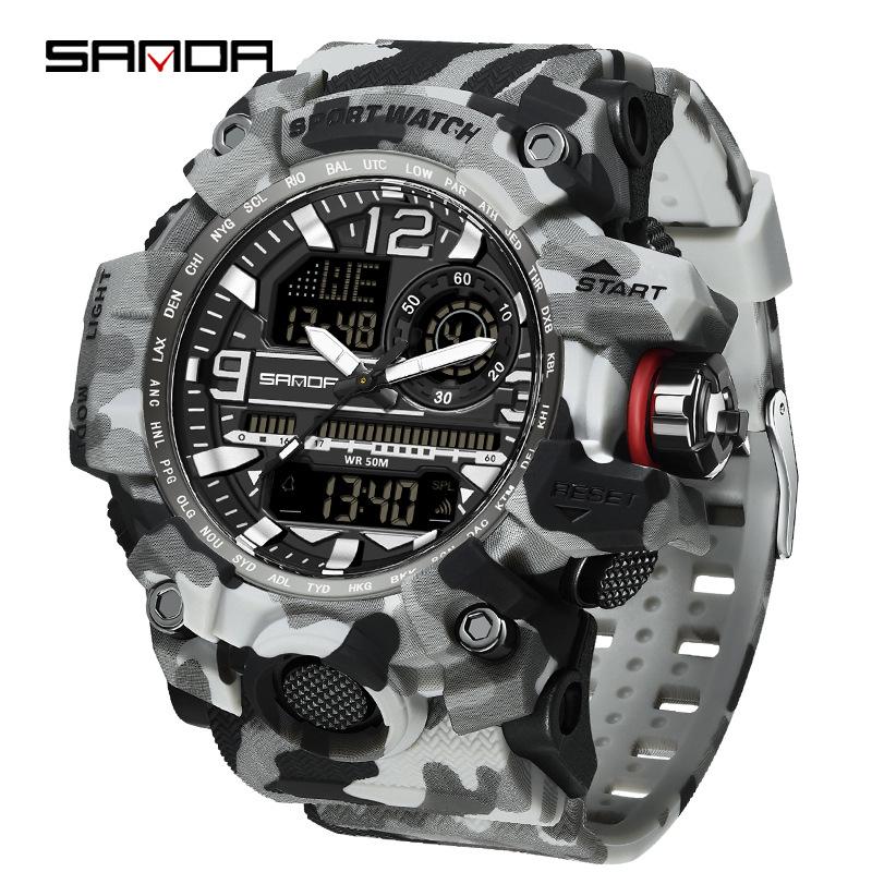 SANDA Women's Trendy LED Dual Display Waterproof Watch with Hourly Chime