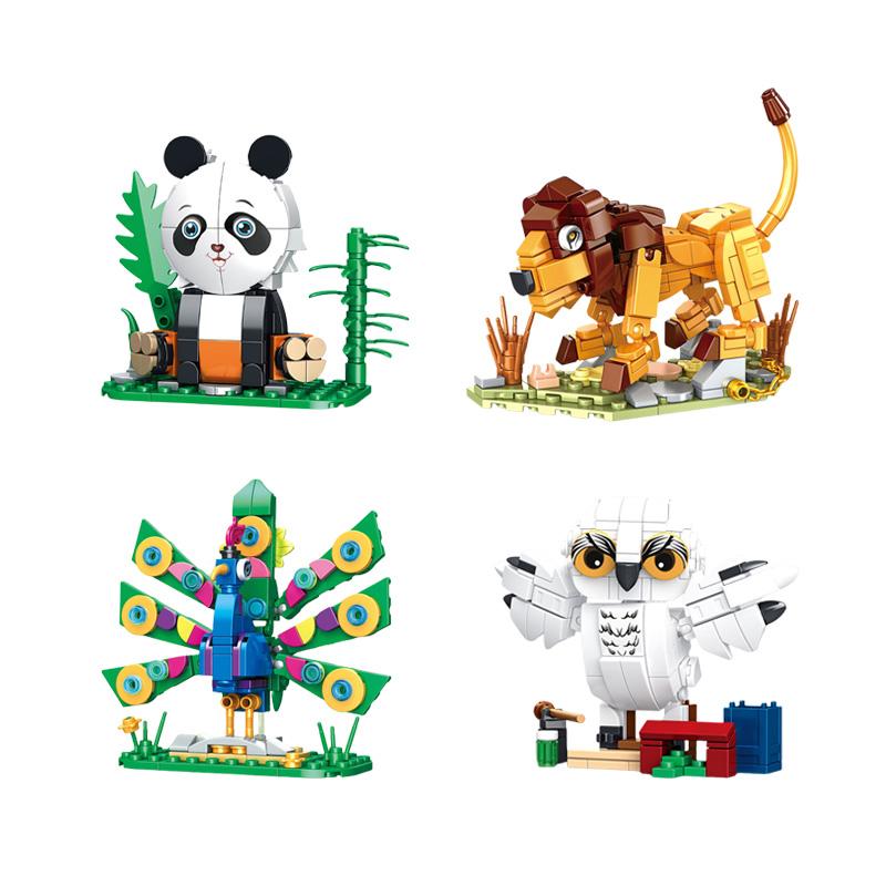 161+PCS Random One Animal Building Blocks Toys Model Lion Panda Peacock Owl Animal Assemble Bricks Toy Sets Ornament Gifts