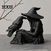 Stable Base Witch Ornament 3D Printed Ornament, with Matte Black Figurine, Frosted Paint Gothic Style Resin Sculpture for Halloween Party