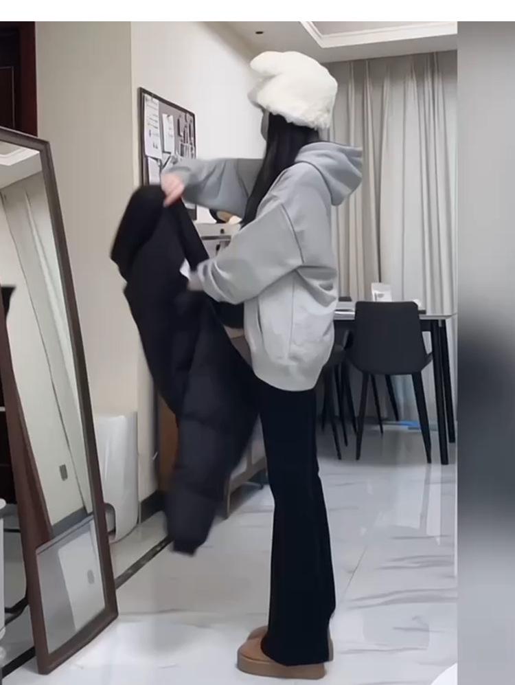 Women's Black Fleece-Lined High-Waisted Slimming Bootcut Flared Pants for Spring/Autumn/Winter