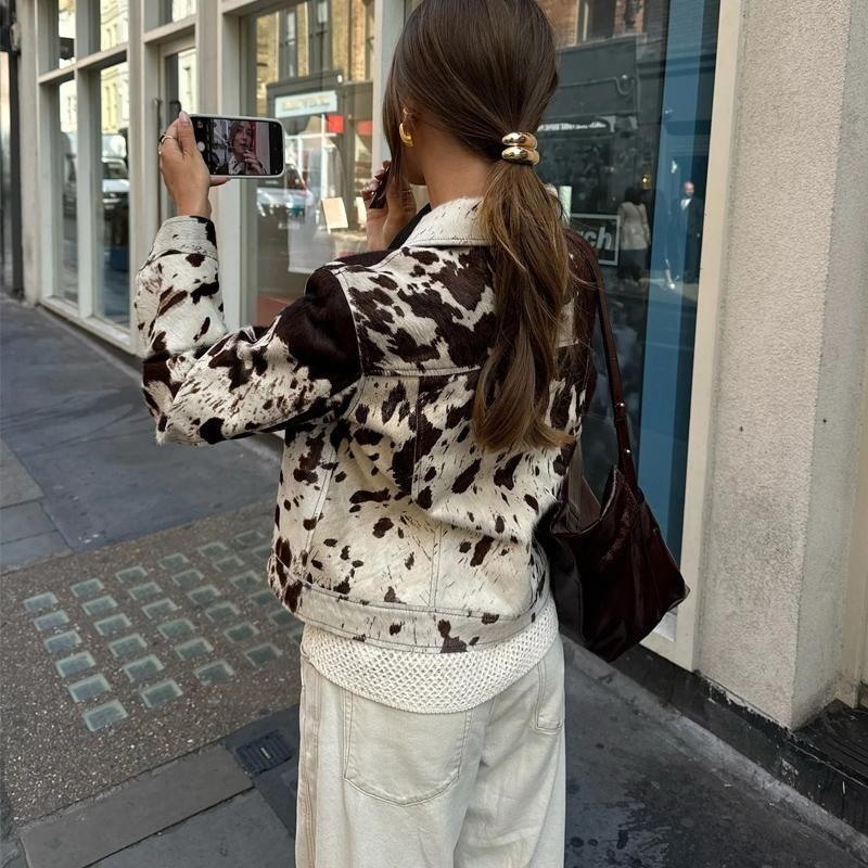 Autumn and Winter New Women clothes Western Style French style Design Sense Lapel Long sleeve Printed Tweed Quality Crop jacket Outerwear