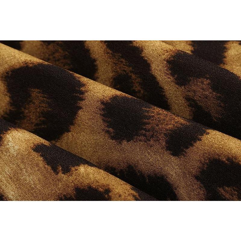 Women Leopard Print V Neck High Waist Irregular Long Sleeve Casual Dress