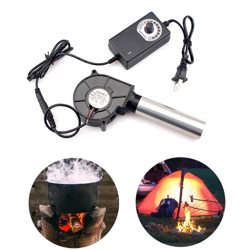 US Plug BBQ Fan Air Blower 12V Large Air Flow 100-240V AC Powered Fan Variable Speed Controller Picnic Barbecue Tool