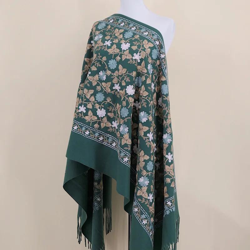 Embroidery Scarf Shawl Imitation Cashmere Woman  Designer Hand Embroidery Cape Thickening Keep Warm Winter Wrap