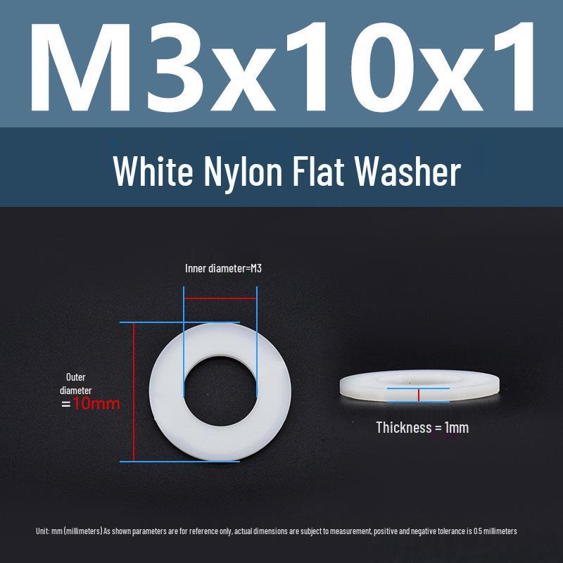 Yigu High-Temperature Wear-Resistant White Nylon Flat Washer, Sizes M2-M24