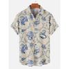 Camisas de Hombre Verano Hawaianas Casuales Tops de Playa Dibujos Animados Planeta Cohete Estampado Botones Manga Corta Talla Grande Camisa