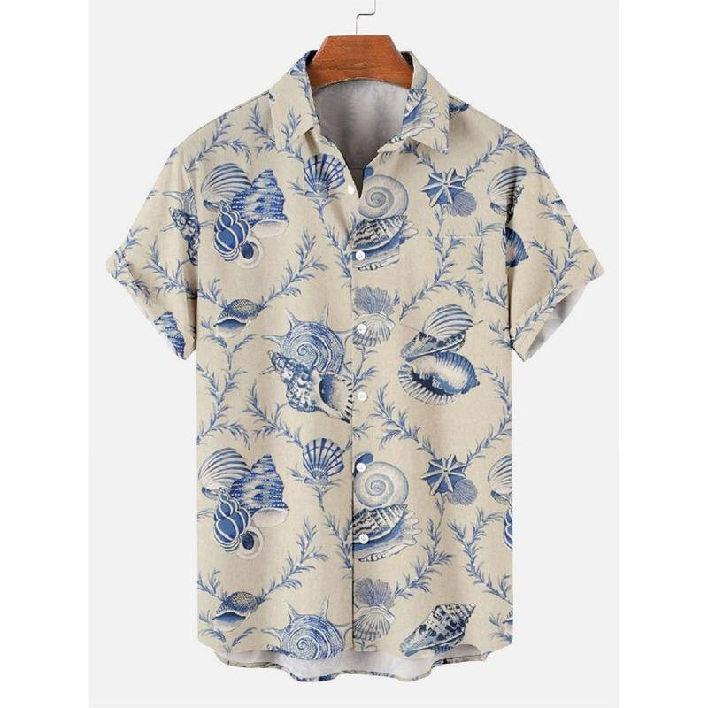 Camisas de Hombre Verano Hawaianas Casuales Tops de Playa Dibujos Animados Planeta Cohete Estampado Botones Manga Corta Talla Grande Camisa