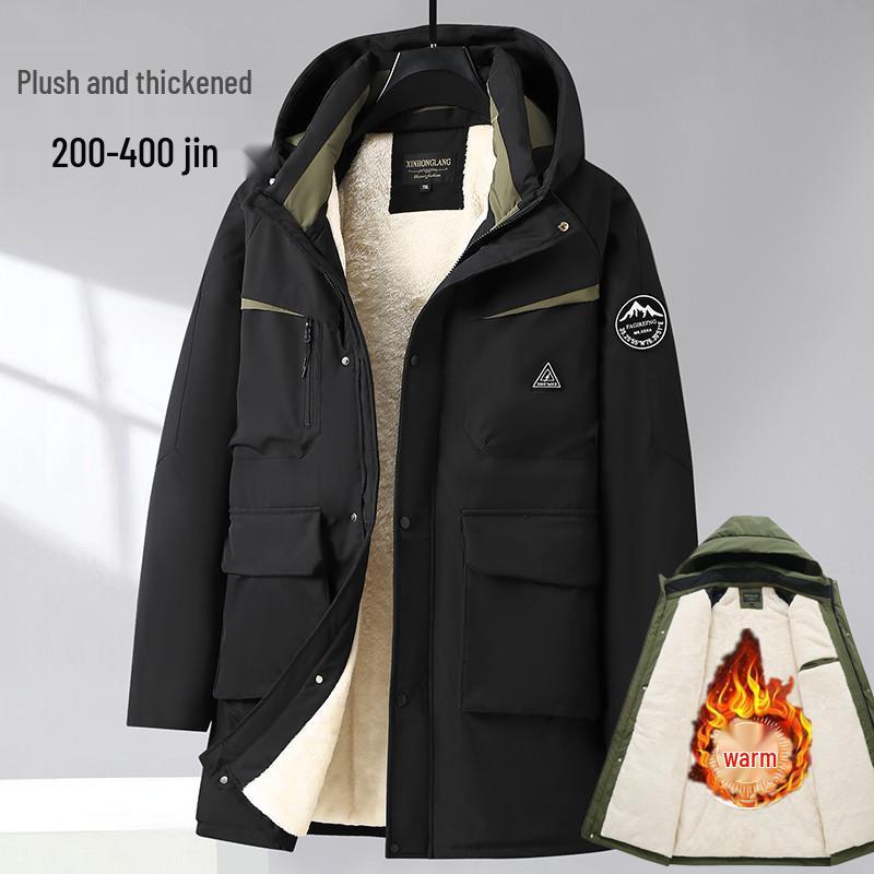 Men's Plus Size Hooded Winter Jacket - Thick, Plush, Water/Wind/Cold-Resistant, Mid-Length for Larger Sizes