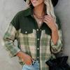 Casual Layering Shirt for Women -plaid Printedd Loose Long Sleeve Lapel Corduroy Shirt Jacket