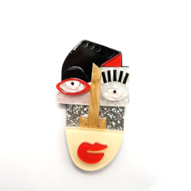 Acrylic Creative Face Brooch for Women Unisex Multicolor Party Office Badges Pin Gifts