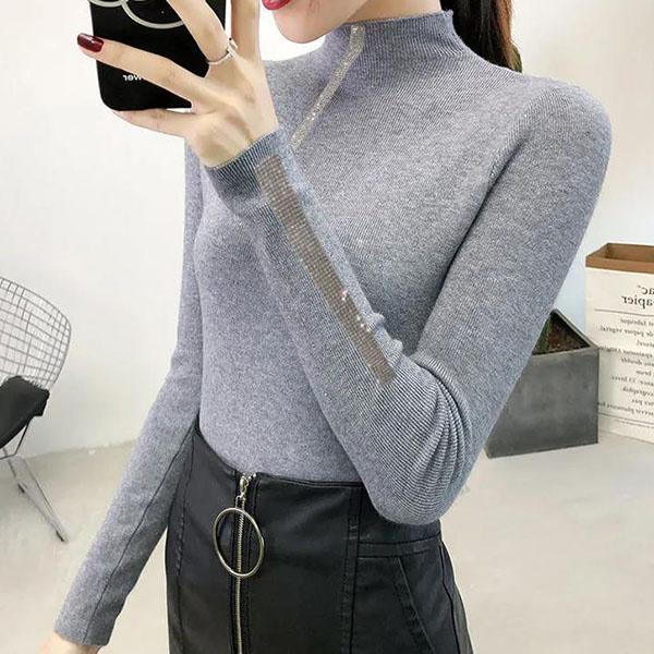 

Женские свитера, водолазка, женское нижнее белье, осень/зима, тонкий вязаный пуловер со стразами, топ, свитер One Size серый