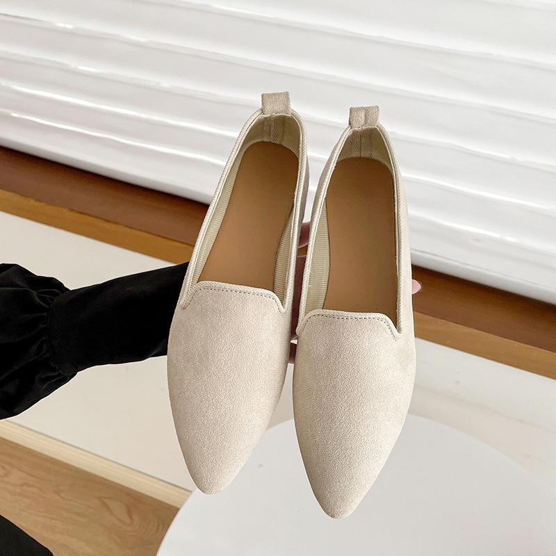 Fashion Suede Pointed Toe Flat Single Shoes Womens Work Shoes Summer Large Size Untied Casual Loafers Luxury Shoes for Women