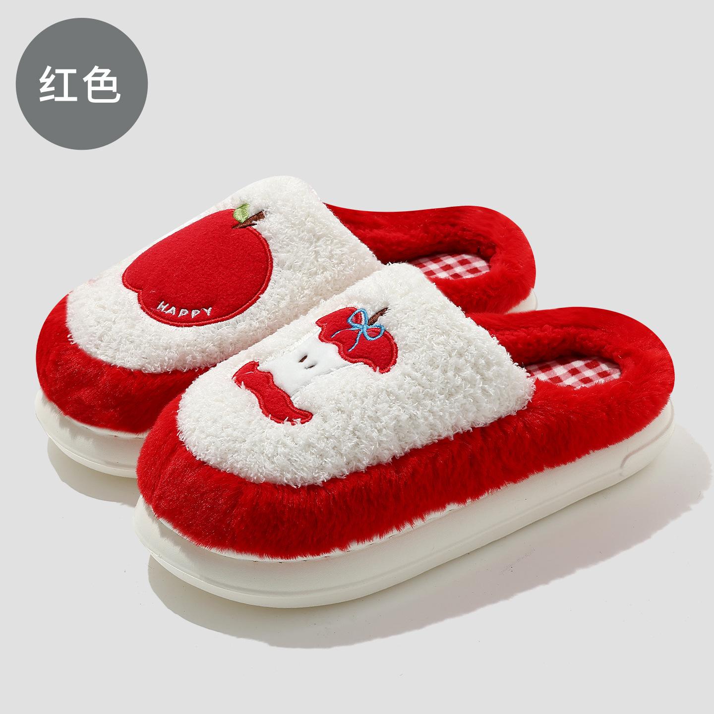 

Милые хлопковые тапочки 2025 новая осень и зима домашние комнатные нескользящие теплые яблочные пушистые тапочки 40-41 Suitable for 39-40 красный