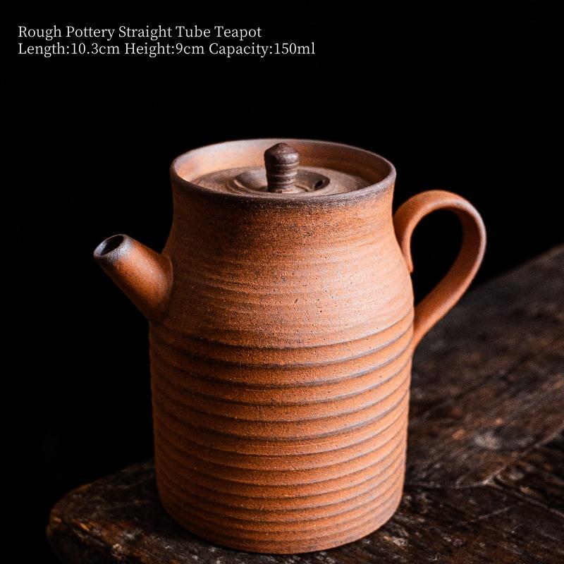 

150ML Old Rock Mud Coarse Pottery Straight Tube Teapot Retro Ceramic Tea Brewing Pot Kung Fu Teapot Tea Kettle Tea Ceremony
