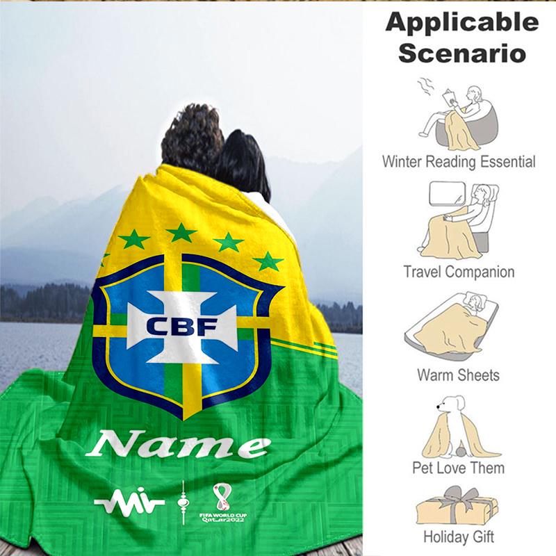 Custom Name Brasilian Pride Emblem Blanket Lightweight Ideal Bedding Blanket Perfect for Travel, Camping, Living Rooms, Sofas, Christmas Gift