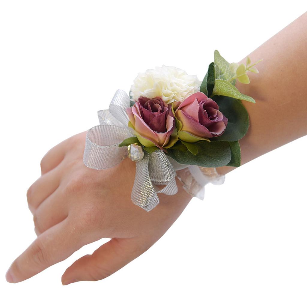2pcs Elegant Wrist Flowers for Girls' Wedding Accessories Bridesmaids Wristbands in Classical Color Optional
