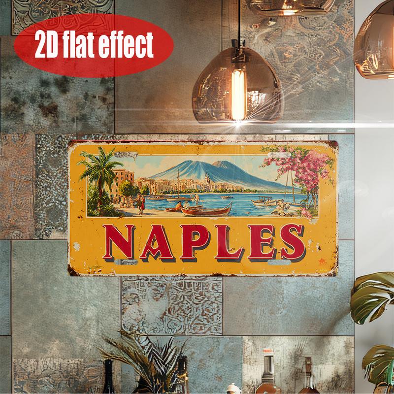 

D Flat Printing pc Vintage Metal Sing Car License Plate Cover only for decorationNaples Seaside View Sign Italian 15x30cm(5.9x7.8inch)