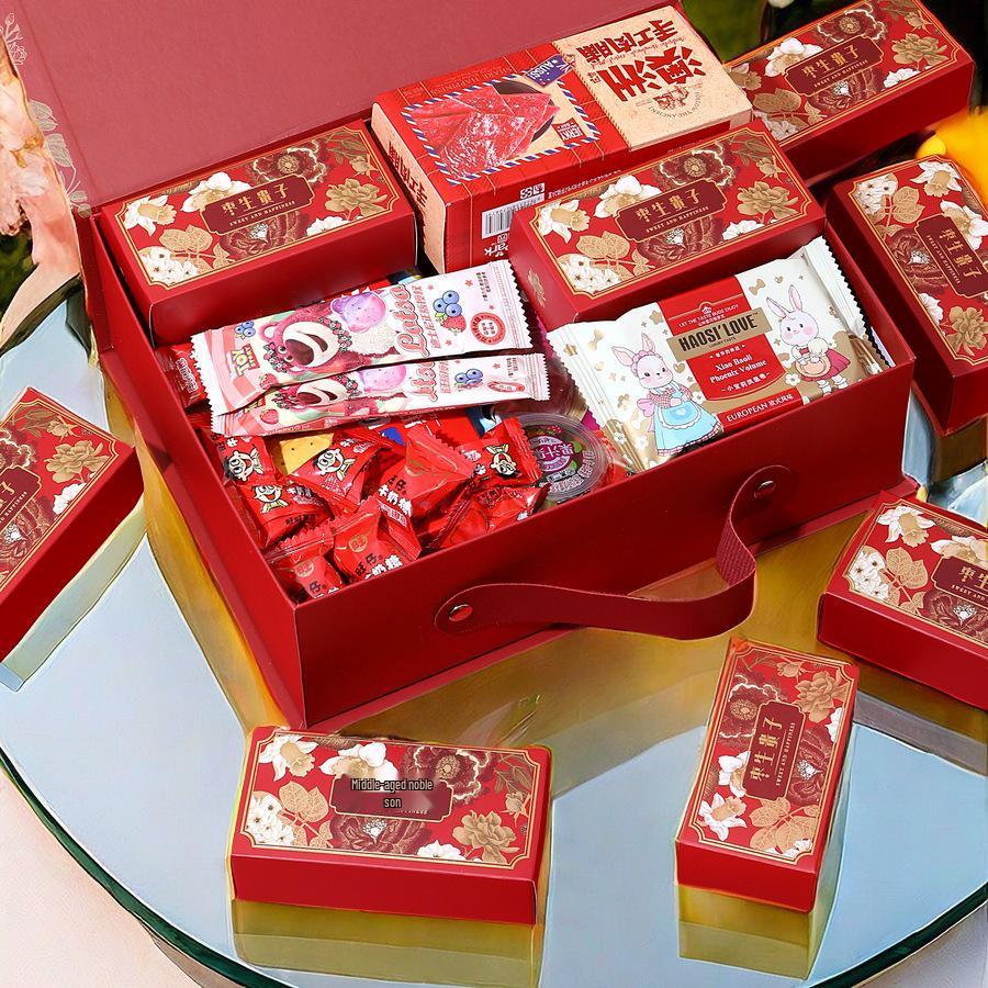 Large Retro Chinese Style Candy Box with Paper Handbag for Weddings and Banquets
